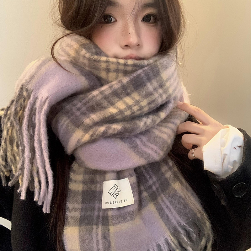 Purple Plaid Scarf Women's Aut - Winter Clothing Korea recension och pris