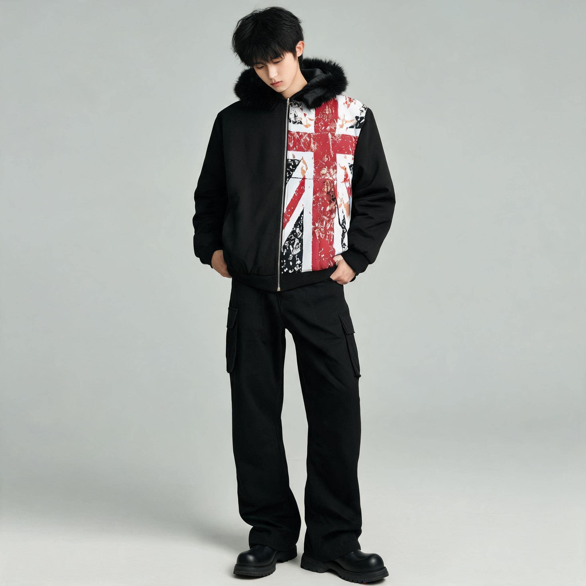 Vintage UK Flag Print Zip Hood - Winter Clothing Uk recension och pris
