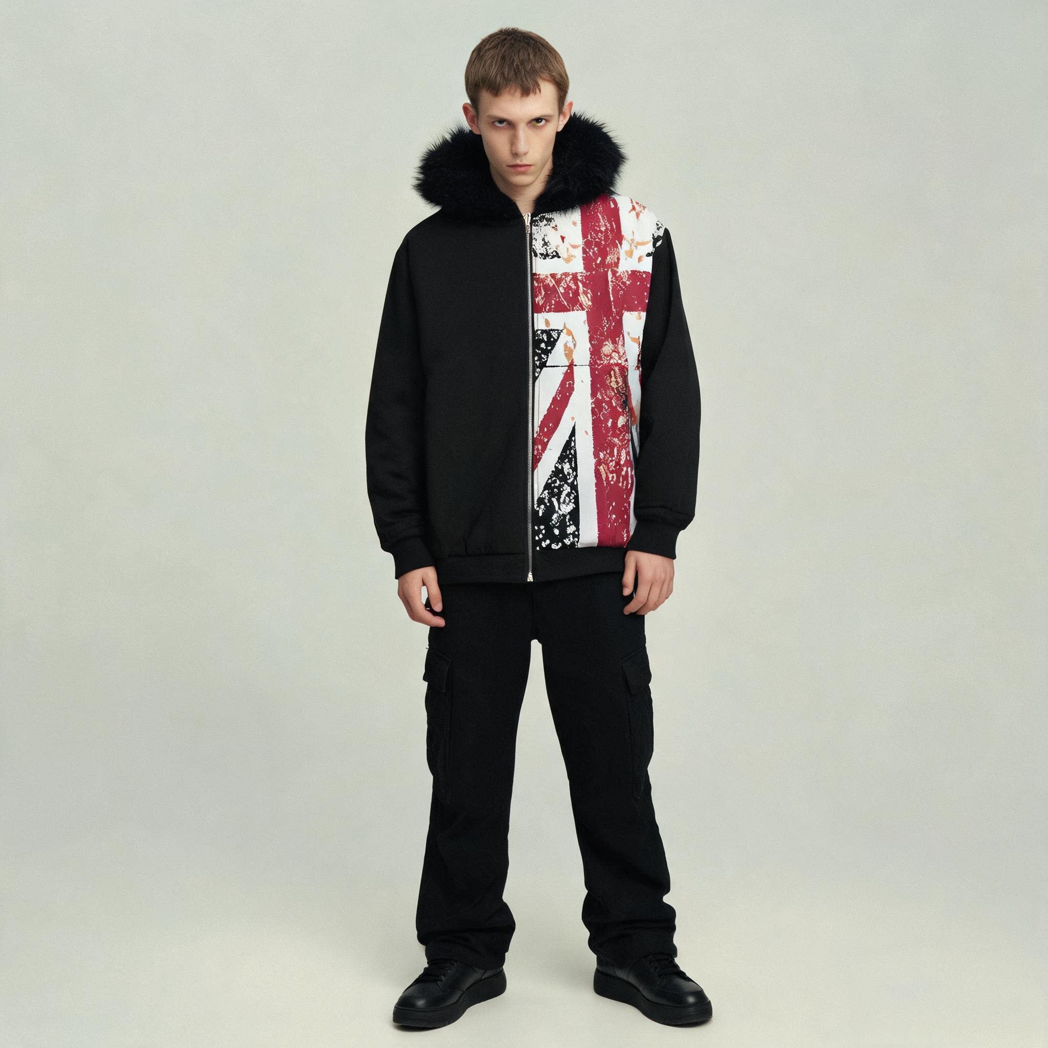 Vintage UK Flag Print Zip Hood - Winter Clothing Uk recension och pris