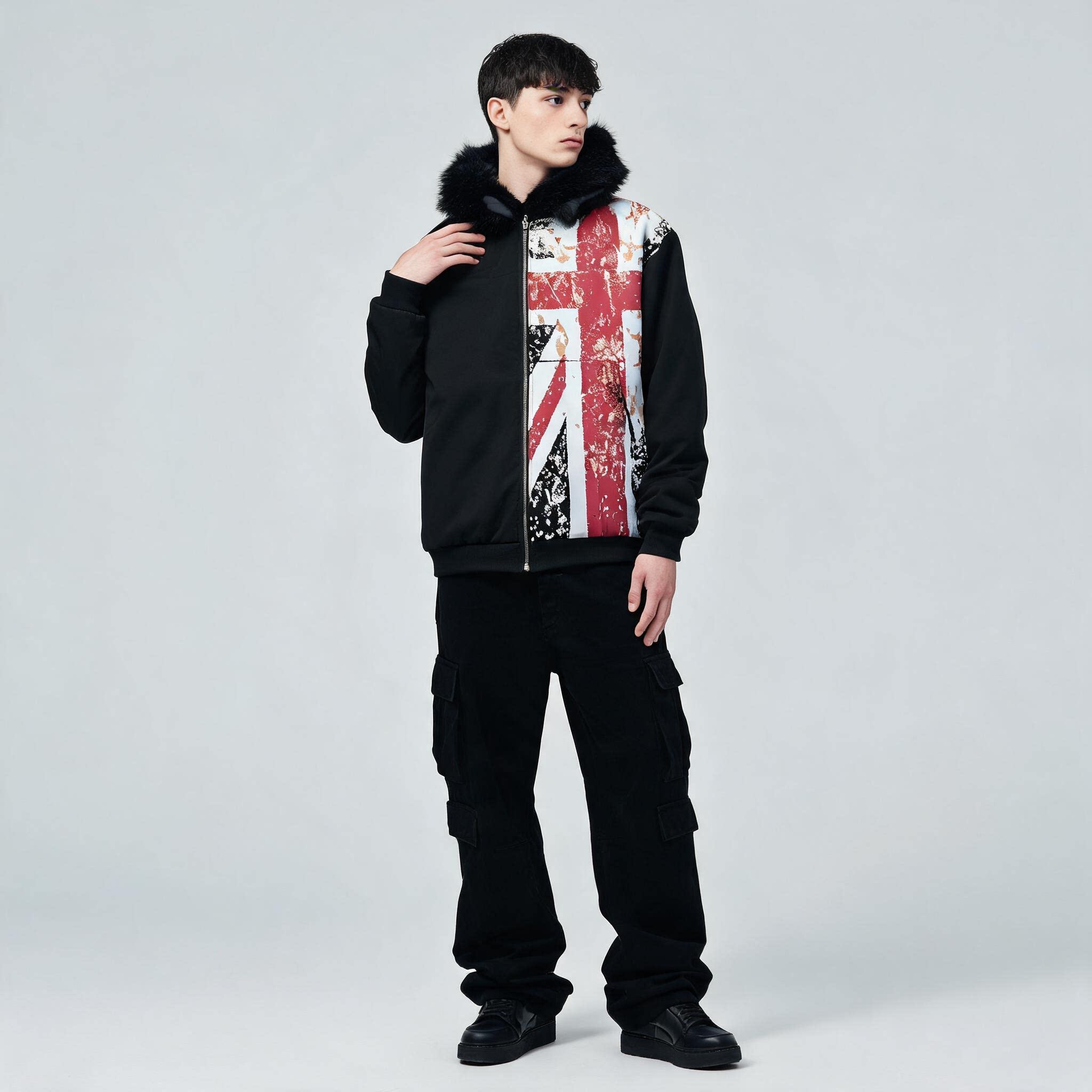 Vintage UK Flag Print Zip Hood - Winter Clothing Uk recension och pris