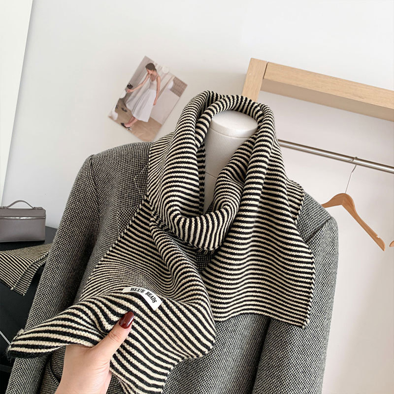 Luxury Striped Knitted Scarf f - Winter Clothing Korea recension och pris
